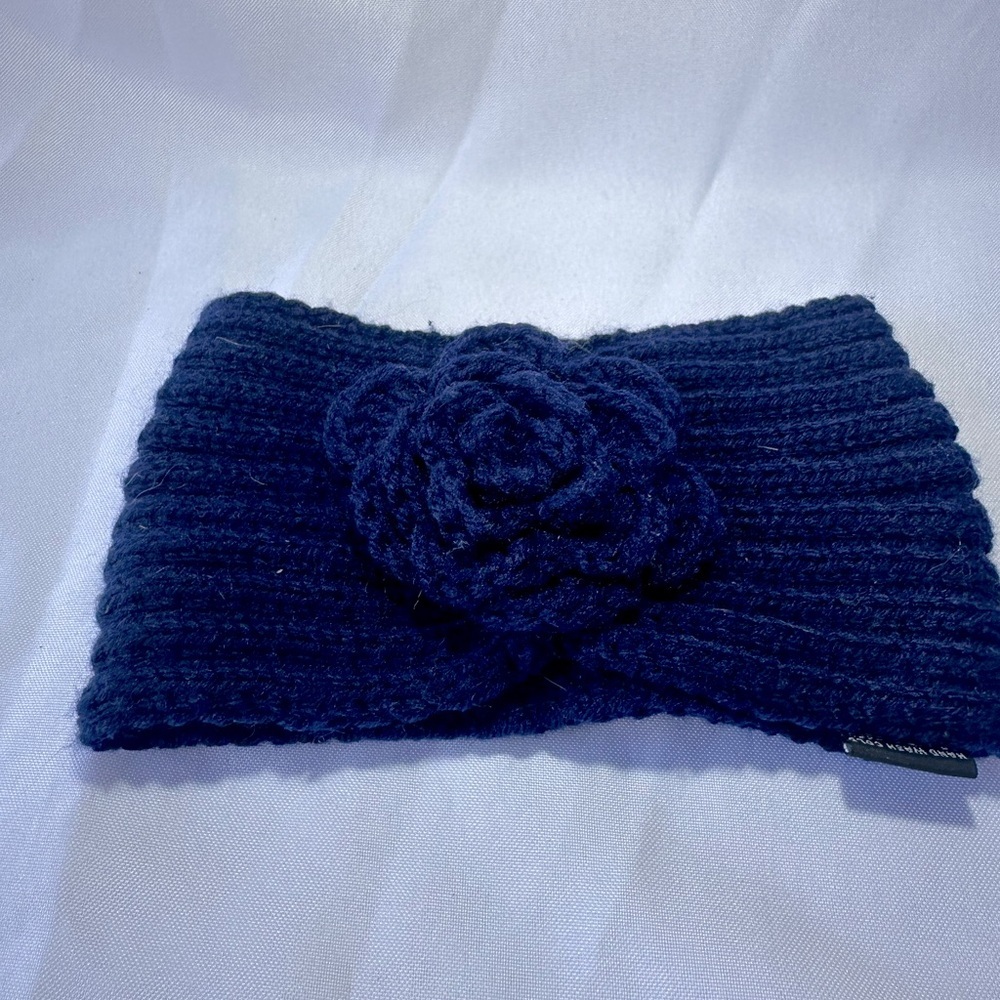 Dark blue floral headband for the winter- adult and child osfm
